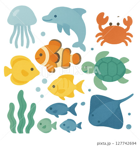熱帯の海の熱帯魚の素材セット 127742694