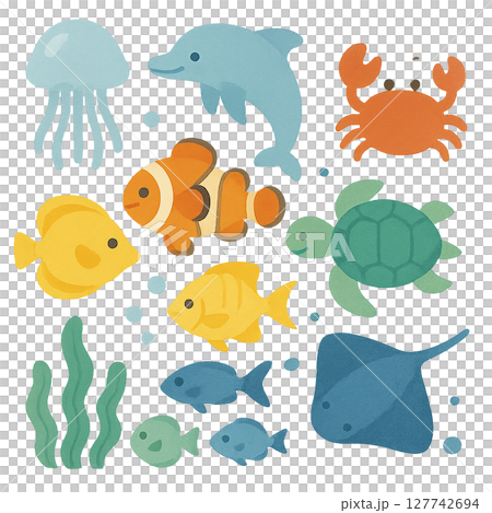 熱帯の海の熱帯魚の素材セット 127742694