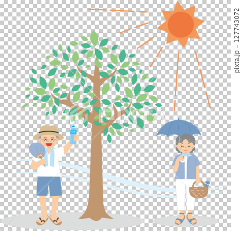Elderly men and women taking measures against heat stroke Elderly men and women taking measures against heat stroke 127743072