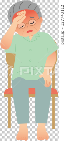 戴眼鏡的老人發燒且身體不適 戴眼鏡的老人發燒且身體不適 127743112