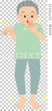 Elderly man with glasses who has numbness in his limbs 127743115