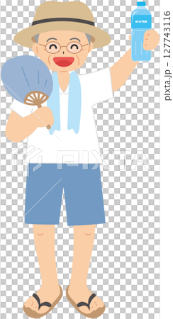 夏に水分補給するシニア 夏に水分補給するシニア 127743116