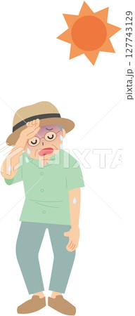 暑さで体調が悪い眼鏡の年配男性 暑さで体調が悪い眼鏡の年配男性 127743129