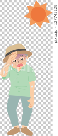 戴眼鏡的老人家因天氣炎熱而感到不適 127743129