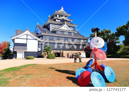 【岡山県】紅葉した岡山城の天守閣（令和の大改修後） 127743177