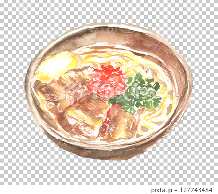 Watercolor illustration of Okinawa's Soki soba - local cuisine Watercolor illustration of Okinawa's Soki soba - local cuisine 127743484
