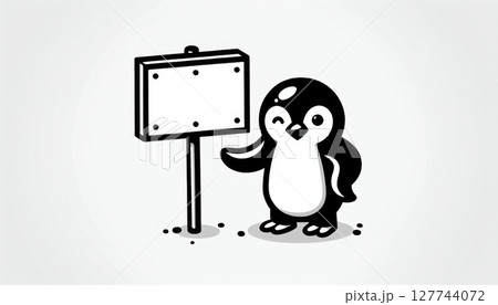 Cute Cartoon Penguin Holding a Blank Sign Cute Cartoon Penguin Holding a Blank Sign 127744072