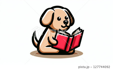 Cute Brown Puppy Reading a Red Book 127744092