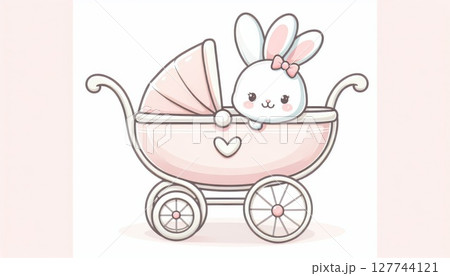 Adorable Pink Bunny in Baby Carriage Pixel Art 127744121