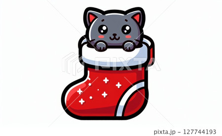 Cute Gray Cat in Red Christmas Stocking 127744193