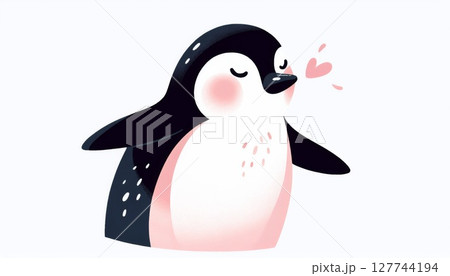 Cute Cartoon Penguin Illustration with Pink Cheeks 127744194