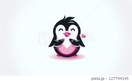 Cute Pink Cartoon Penguin Blowing a Kiss 127744195