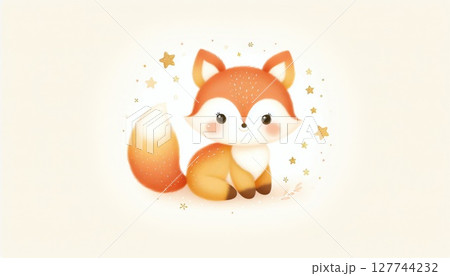 Cute Orange Fox Illustration with Gold Stars 127744232