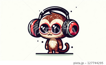 Cute Pixel Art Monkey Wearing Red Headphones and Sunglasses Cute Pixel Art Monkey Wearing Red Headphones and Sunglasses 127744295