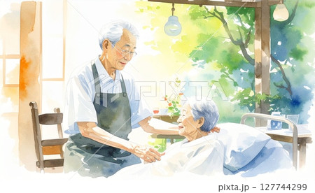 老老介護の穏やかな水彩風イラスト 127744299