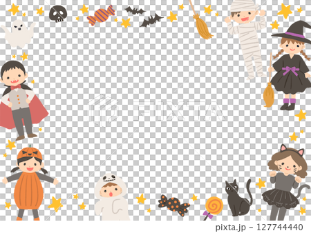 可愛的萬聖節插圖框架 127744440
