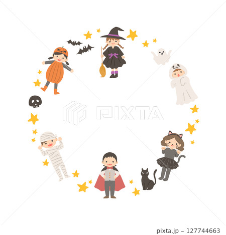 ハロウィンの仮装をした子供たちのイラストのフレーム ハロウィンの仮装をした子供たちのイラストのフレーム 127744663