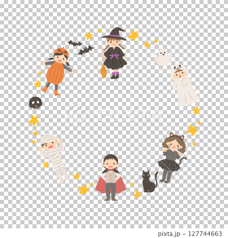一格兒童萬聖節裝扮的插圖 127744663