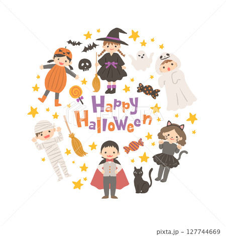 ハロウィンの仮装をした子供たちのイラスト　セット 127744669
