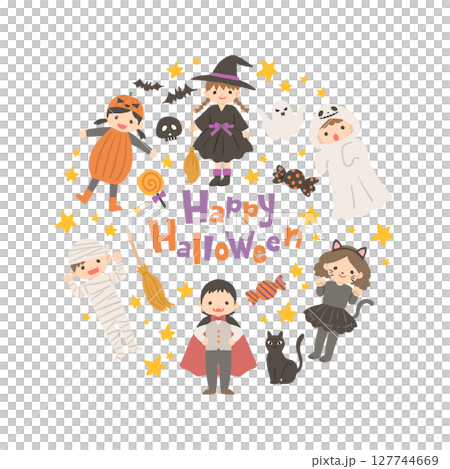 ハロウィンの仮装をした子供たちのイラスト　セット 127744669