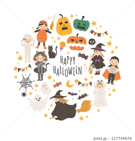 ハロウィンの仮装をした子供たちのイラスト　セット 127744678