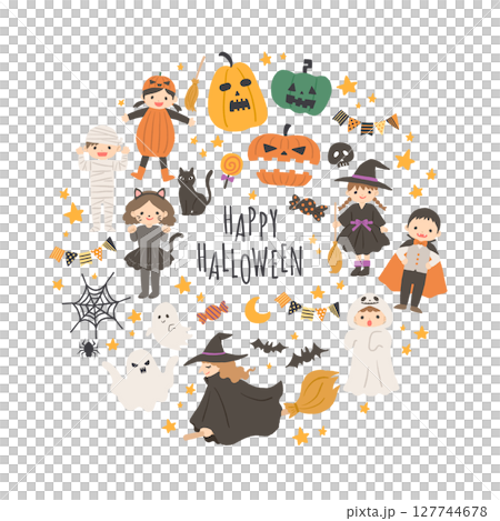 ハロウィンの仮装をした子供たちのイラスト　セット 127744678
