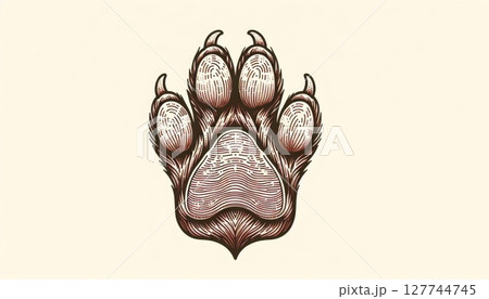 Detailed Brown Paw Print Illustration on Beige Background 127744745