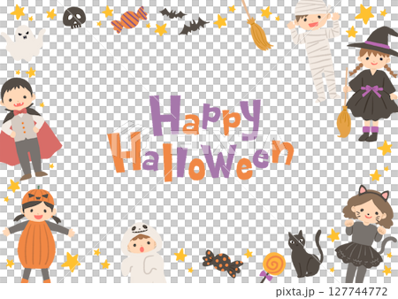 可愛的萬聖節插圖框架 127744772