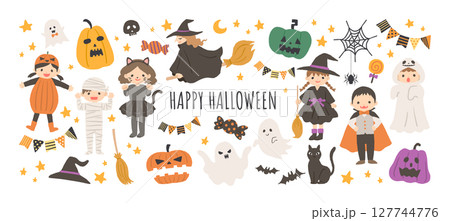 ハロウィンモチーフのかわいいイラスト　セット 127744776