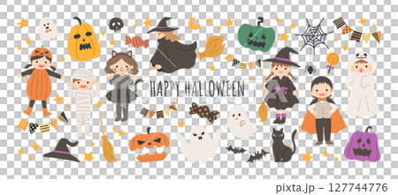 ハロウィンモチーフのかわいいイラスト　セット 127744776