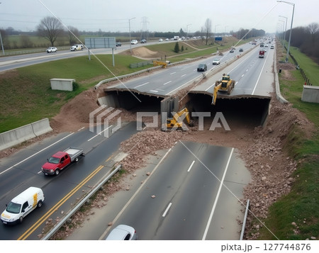 an AI Image Generator, Amid Rubble Depicting Destruction and Crisis From Natural Disaster 127744876