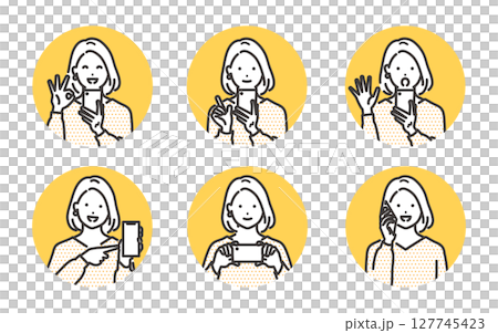 スマホを操作する若い女性のイラストセット 127745423