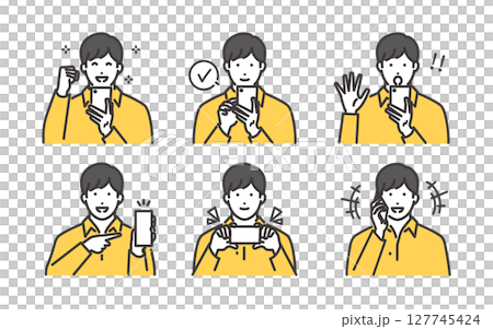 Illustration set of a young man operating a smartphone 127745424