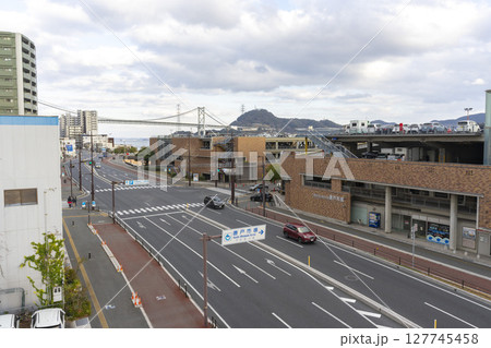 Shimonoseki, JAPAN - Dec 29,2022 : Street view of Shimonoseki in winter season, Japan on Dec 29,2022. 127745458