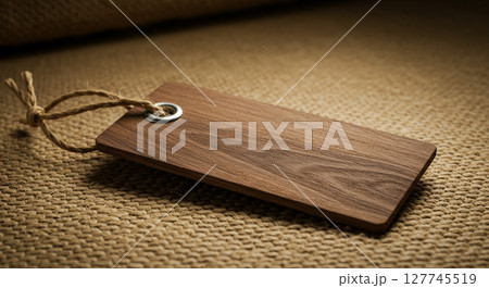 brown wooden cutting board on sackcloth 127745519