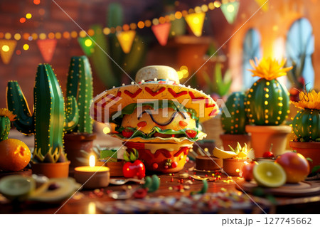 Cinco de Mayo festival, taco party bright vibrant traditional fun food .Generative AI. 127745662