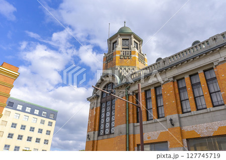Kitakyushu, Japan - Dec 29,2022 : Old Mitsui O.S.K Lines, Ltd. Building in Mojiko retro town with blue sky in Kitakyushu, Japan on Dec 29,2022. 127745719