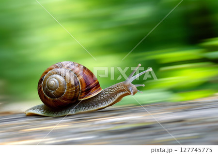 A snail that fast runs in blur background .generative AI 127745775