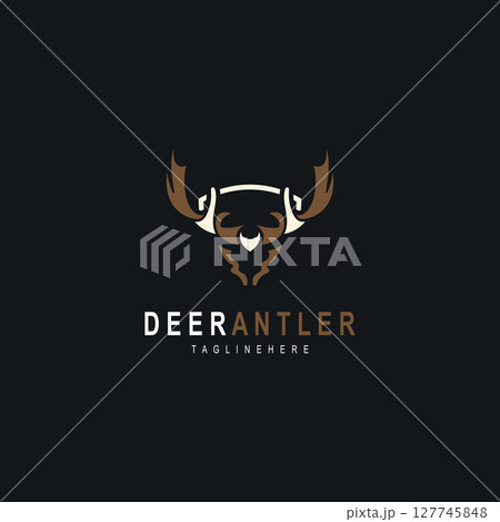 Deer antler logo for hunting and adventure community in nature simple and elegant symbol Deer antler logo for hunting and adventure community in nature simple and elegant symbol 127745848