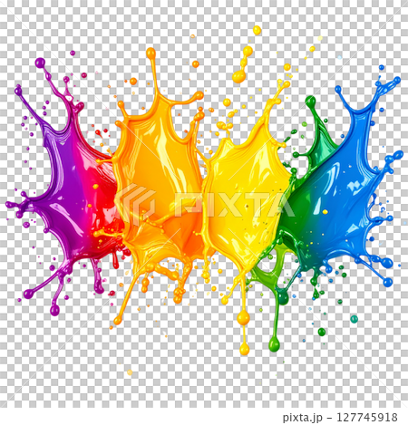 Colorful paint splashes create a vibrant, artistic vector illustration with a festive confetti-like texture on a white background Colorful paint splashes create a vibrant, artistic vector illustration with a festive confetti-like texture on a white background 127745918