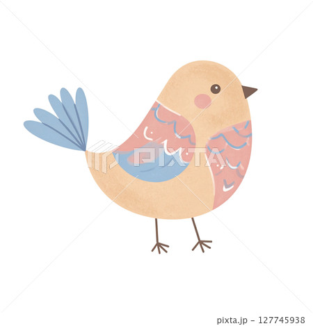 Blue tit bird on a tree branch, a beautiful wildlife animal with blue and white feathers 127745938