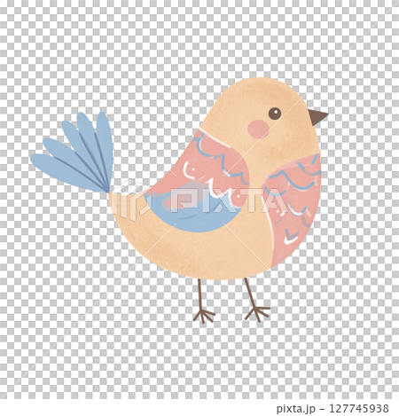 Blue tit bird on a tree branch, a beautiful wildlife animal with blue and white feathers 127745938