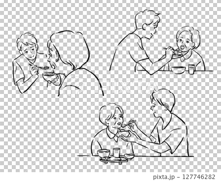 Welfare and nursing care: Senior woman and young man eating 127746282