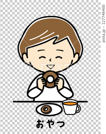 A girl happily eating a snack donut A girl happily eating a snack donut 127746400