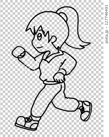 Line drawing of a healthy young woman jogging energetically Line drawing of a healthy young woman jogging energetically 127746491