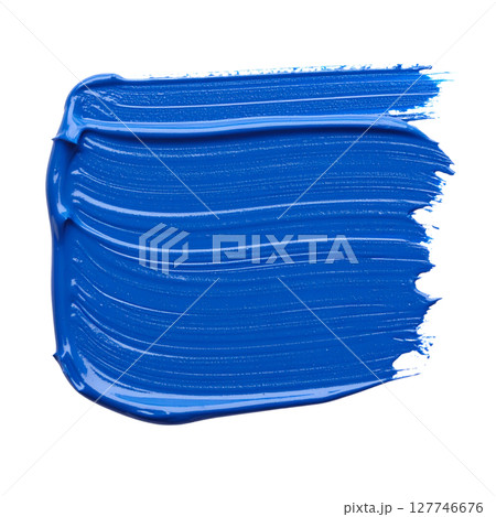A pile of colorful paint brushes and a blue plastic bag with a red stroke design on textured paper 127746676