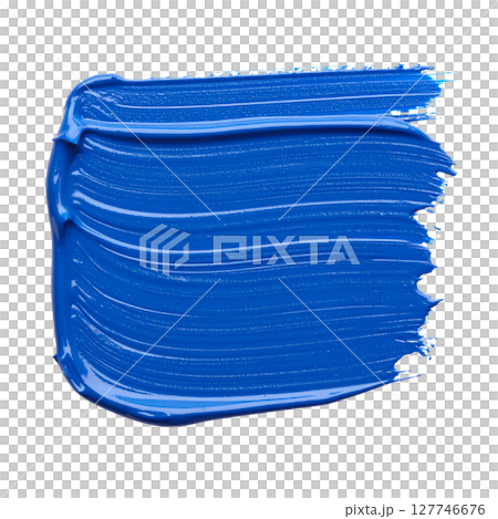 A pile of colorful paint brushes and a blue plastic bag with a red stroke design on textured paper 127746676