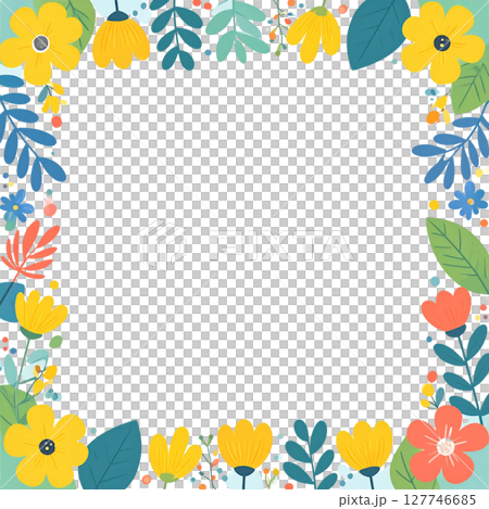Frame a vintage summer garden illustration with a floral border, nature vector pattern, and decorative spring foliage 127746685