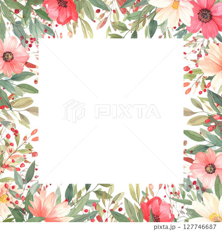 Frame a vintage summer garden illustration with a floral border, nature vector pattern, and decorative spring foliage 127746687