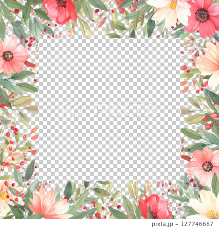 Frame a vintage summer garden illustration with a floral border, nature vector pattern, and decorative spring foliage 127746687